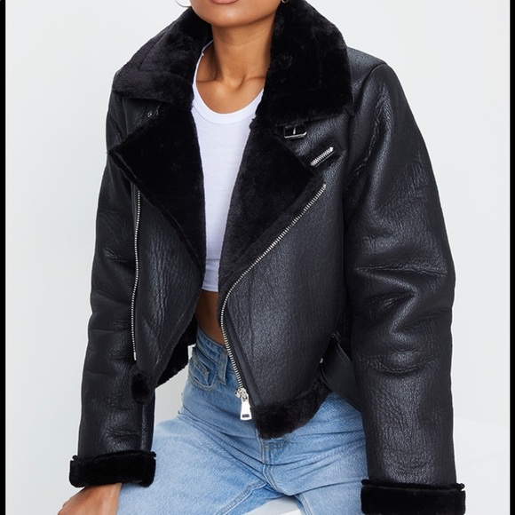 black pu aviator jacket